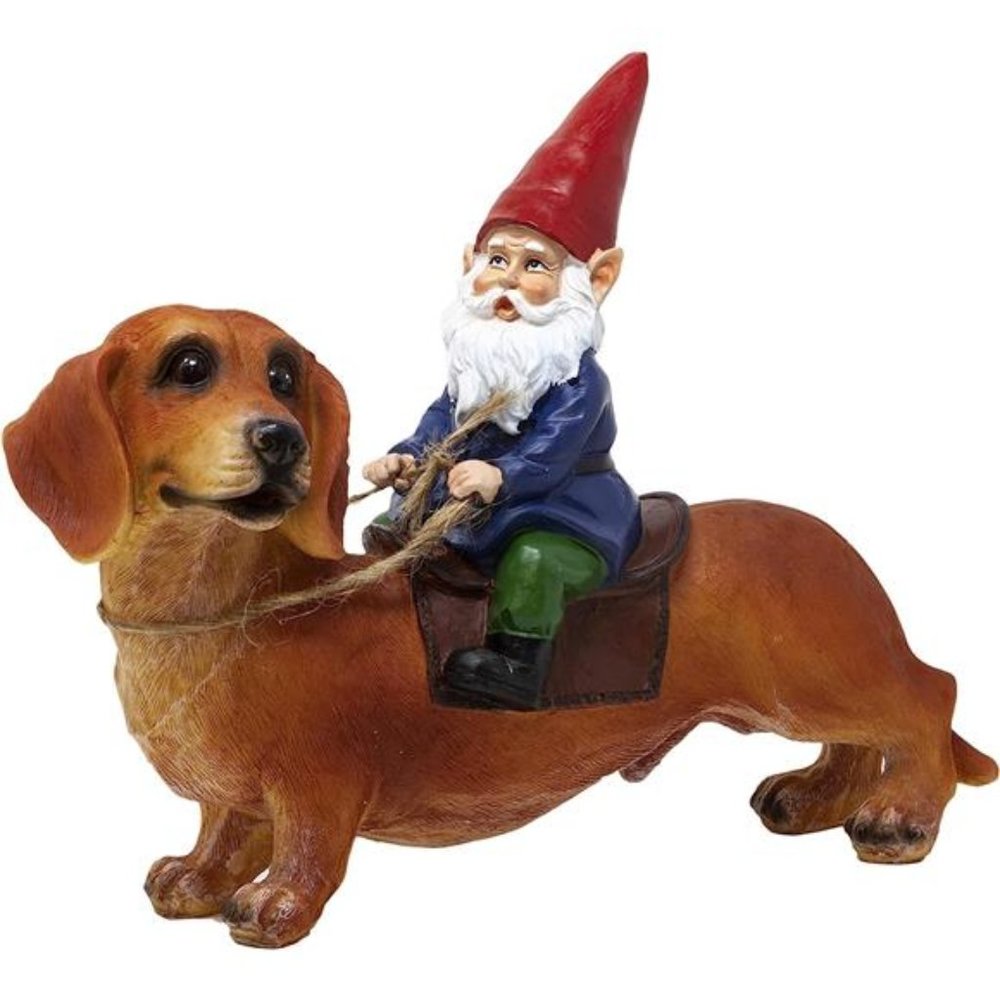 Gnome and a Dachshund Garden Gnome Statue- Indoor/Outdoor Garden Gnome Sculpture